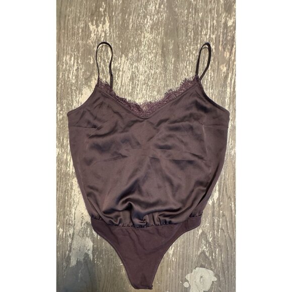Abercrombie & Fitch Brown Satin Lace Cami Bodysuit NEW SMALL - Picture 1 of 10